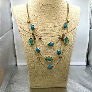 New York & Co multi strand necklace layered boho chic contemporary blue beaded